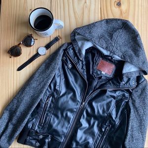 Faux Leather Hooded Jacket